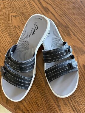 Clarks Black Triple-Strap Slide Sandals